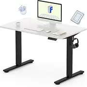 FLEXISPOT Electric Height Adjustable Standing Desk Heavy Duty Steel Stand Up Desk Frame w/Automatic Smart Keypad Black Frame + 100cm White Top 2 Packages