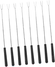 NOLITOY 8pcs Telescopic Barbecue Forks Set Stainless Steel Extendable Marshmallow Roasting Sticks with Comfortable Grip for Safe BBQ Camping and Outdoor Cooking