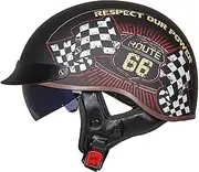 Vintage Motorcycle Half Helmet, DOT/ECE Approved Motorcycle Helmet Open Face Helmet with UV Visor Comfortable Durable Fit Adult Men Women A,2XL=61-62CM