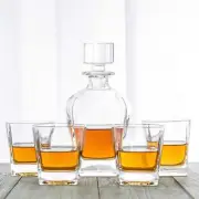 Novare Oval Whiskey Decanter Bottle With 4 Whiskey Glasses Set