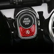 M.JVisun Car Automatic Stop Start Switch Sticker for Mercedes-Benz A-Class B-Class GLB for Mercedes-AMG A-Class CLA-Class Automatic Off Button Cover Genuine Carbon Fiber Material - Red