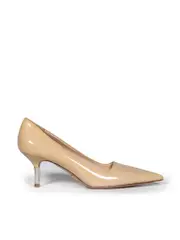 Beige Patent Leather Point Toe Pumps
