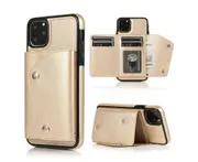 Case for iPhone 11 Pro Max, Leather Wallet Case With Card Pockets Back Flip Shockproof Cover Case-Gold