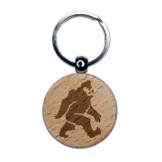 Bigfoot Sasquatch Mythical Creature Cryptid Walking Engraved Wood Round Keychain