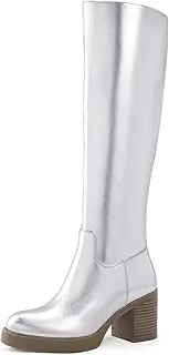 [Shoe'N Tale] Platform Knee High Boots for Women Block Chunky Heel Round Toe Side Zipper Tall Boots