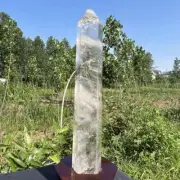 3.06kg Natural Clear quartz Hand Carved Obelisk Crystal Wand Tower Reiki +Stand