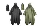 Waterproof Rain Poncho For Adults Jacket Coat Hooded For Hiking Outdoor Activities-Black And Army Green