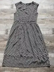 J Crew Keyhole Neck Dress Womens 4 Black White Geo Pattern Silk