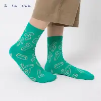 在飛比找momo購物網優惠-【a la sha】LOGO線條中筒襪