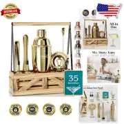 Deluxe Home Bartending Set with 12 Tools - Elegant Organizer & Recipe Collection