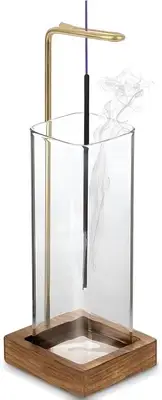 Wooden Incense Holder with Glass, Incense Stick Holder with Ash Catcher, Modern