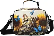 Insulated Lunch Box Leopard Sunflower Butterfly for Women Men - Ideal for Work, Picnics - Includes Adjustable Shoulder Strap