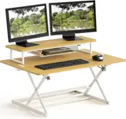 Oak Standing Desk Converter with Pneumatic Lift & Monitor Riser