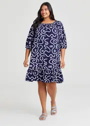 [Virtuelle] Taking Shape Natural Holiday Pocket Dress Size 16 in Navy Swirl Print - Plus Size Women's Clothing Navy Swirl Print