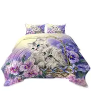 Purple Violet Flowers Sweet Spring Basket Kittens Coverlet
