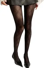 [Oxtxuzdm] Patterned Pantyhose Checkered Thigh High Stockings Black Sheer Tights High Waist Tights Pantyhose for Women and Girls