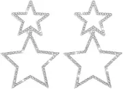 [Dtja] Rhinestone Big Star Dangle Earrings for Women Girls Hypoallergenic Crystal Long Tassel Stars Charms Drop Dangling Stud Fashion Lightweight Festival Christmas Birthday Party Jewelry Dainty Gifts for Friends