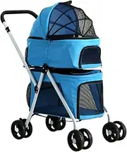 Pet Stroller Dog Pram Large Cat Carrier Travel Foldable 4 Wheels Double