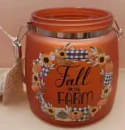 LED Harvest Glass Mason Jar "Fall On The Farm" With Light J2
