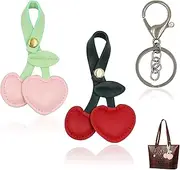 [ACOSIY] 2Pcs Cherry Keychain, Cherry Charm, Cherry Bag Charm, Purse Charms, Leather Keychain Charms with Key Ring for Handbags