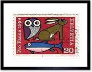 Stamp Switzerland 20 Franc Fauna Animals Birds Owl Framed Wall Art Print