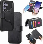 [RUNGOS] for Samsung A55 Case MagSafe, with Detachable Magnetic Wallet (3 Card Holder & Cash Pocket, RFID Blocking Folio Flip PU, Stand) 12Ft Shockproof for Samsung Galaxy A55 Case Wallet