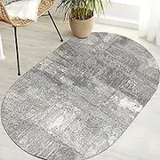 Oval Hallway Rugs Non Slip Kitchen Runner Mat Front Door Entryway Bedroom Washable Soft Area Low Pile Rugs Modern Rug Ink Gray, 60 x 90 cm