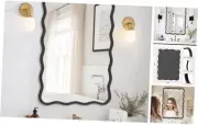 20 * 28" Black Wavy Rectangular Vanity Mirror, Wall-Mounted Metal Frame for
