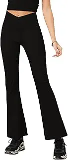 [Fisoew] Women's Crossover High Waist Yoga Pants - Bootleg Flare Work & Dress Pants, Tummy Control Wide Leg Stretch Non-See Through Athletic Wear