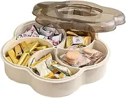 Snack Serving Tray - Dried Fruit Plate, Split Snack Organizer | Split Serving Bowls with Lids, Petal Shape Organiser for Dried Fruits, 5 Compartments, Snack Storage Tray for
