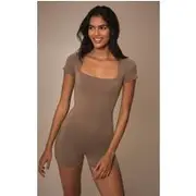 Mushroom Double Layer Contour Jersey Square Neck Unitard, Mushroom