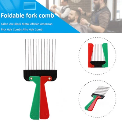 Foldable Metal Wide Teeth Salon Comb Afro Detangle Pick Comb Hair Styling Tools