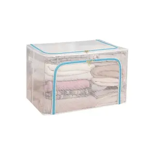 【OP生活】100L-大容量透明摺疊收納箱(折疊置物箱 衣物收納 可堆疊整理箱)