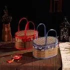 Chinese Style Bamboo Braided Basket Handheld Bamboo Egg Basket Outdoor