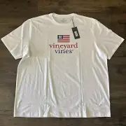 Vineyard Vines Stacked WhaleUSA Flag Logo Mens White Short Sleeve Shirt XXL