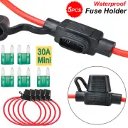 5x Inline ATM Mini Blade Fuse Holder Splash Proof 30A Fuses 12Gauge For Car Boat