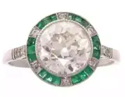 Art Deco Style Round Lab Created Emerald 14K White Gold FN Wedding Ring