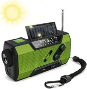 Emergency Solar Hand Crank Radio, AM/FM/NOAA Weather Radio with Large LCD Display, 2000mAh Cell Phone Charger with LED Flashlight, SOS Alert
