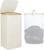 AOHRYME Laundry Basket Collapsible,Tall Laundry Hamper with Lid,110L Large Laundry Hamper with Handle,Folding Clothes Basket Organizer with Removable Inner Bag for Clothing Toys Towels (White)