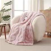 Dreamaker Basketweave Faux Fur Heated Throw Blush Pink - 130x160cm