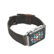 For Apple Watch SE (2nd Gen),44-mm Case,Genuine Leather Oil Wax Rounded Strap,Dark Brown