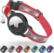 Odokele Reflective AirTag Cat Collar, Integrated Cat Tracker Collar with Air Tag Holder and Bell, Safety Elastic Band Cat GPS Collars for Girl Boy Cats, Kittens and Puppies (Red, XS)