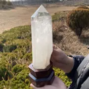 1.62kg Natural Clear Quartz Obelisk Quartz Cystal Point Wand Tower +Stand