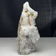 200G Natural Crystal Cluster Quartz Specimen Stone,Hand-Carved OWL. Statue.DO