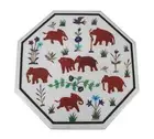 White Marble Coffee Table Side Table Elephant Design Inlay Work Coffee Table Top