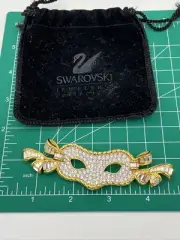 SIGNED SWAROVSKI LARGE CRYSTAL MARDI GRAS MASK PIN ~BROOCH RETIRED RARE