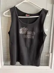 Harley Davidson Top Ladies Tank Black Embellished Logo Grand Canyon Graphic Sz L