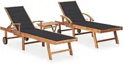 VRAXO Sun Loungers 2 pcs with Table and Cushion Solid Teak Wood -44.17KG,3073171