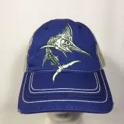 Swordfish Marlin Skeleton Fish Trucker Hat Blue Mesh Distressed