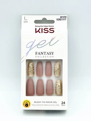 Kiss Long-Length Glue-On Gel Nails Matte Finish, Rose-Pink & Gold Glitter 82939